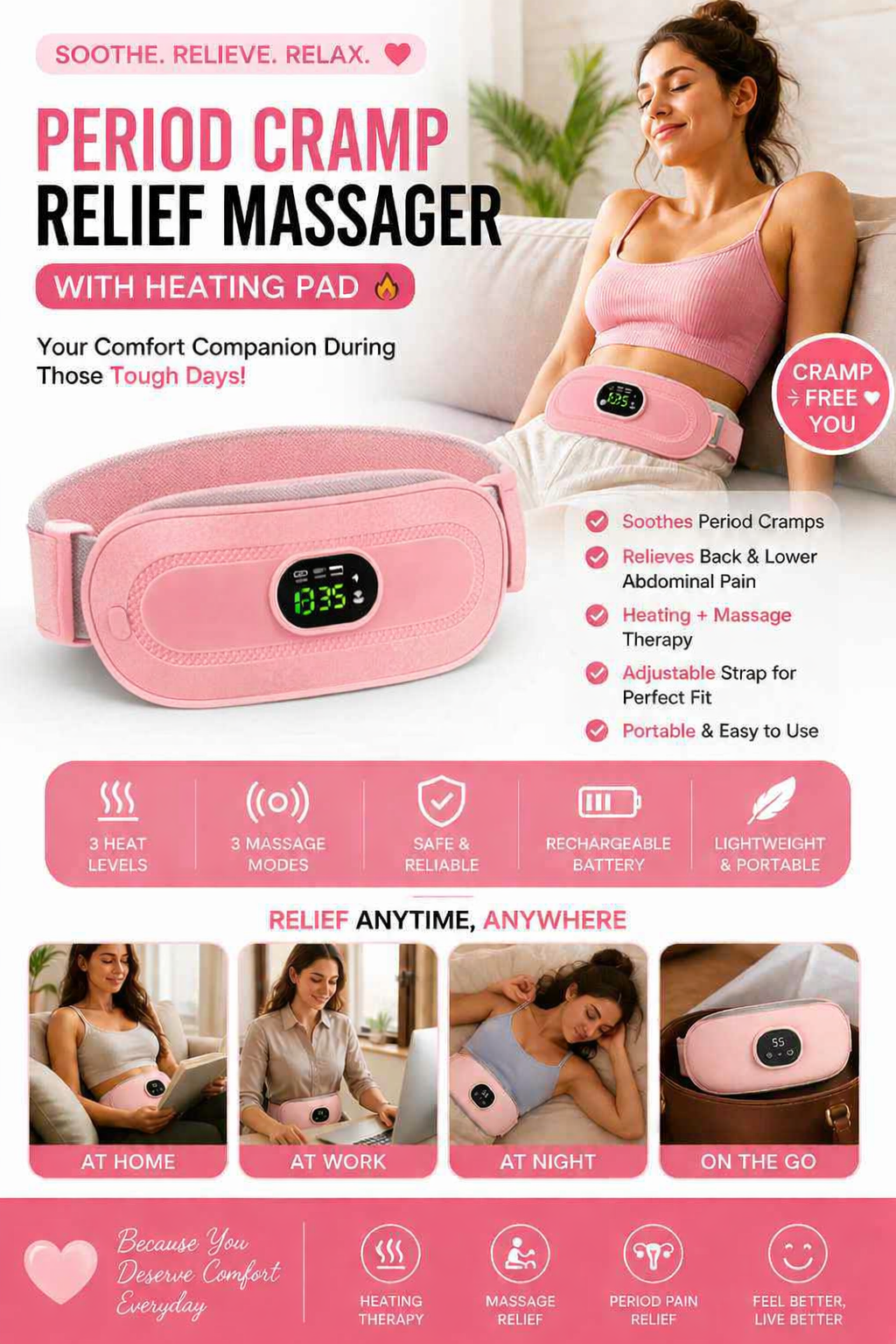 Instant Period Pain Relief Heating Massager