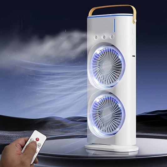 👉 Portable Dual-Head Air Cooler Fan with Remote – Powerful Desktop Cooling Fan